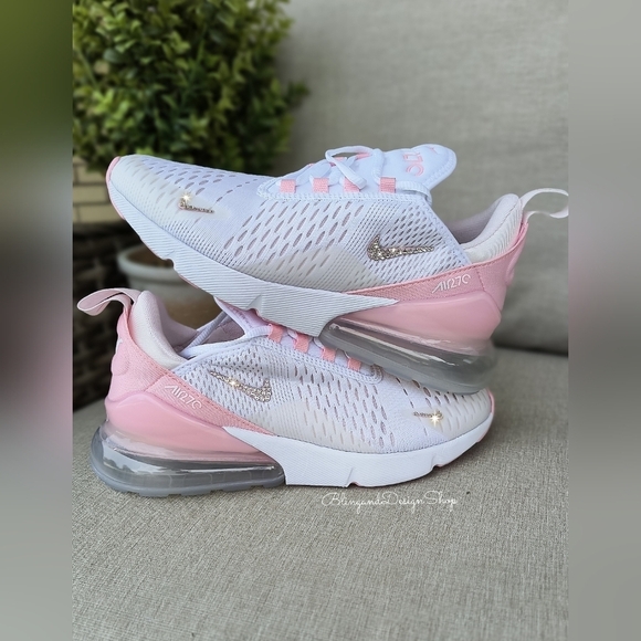 Bling Nikes Air Max 270 Pink White Womens Sneakers Customized with Crystals - Picture 7 of 9